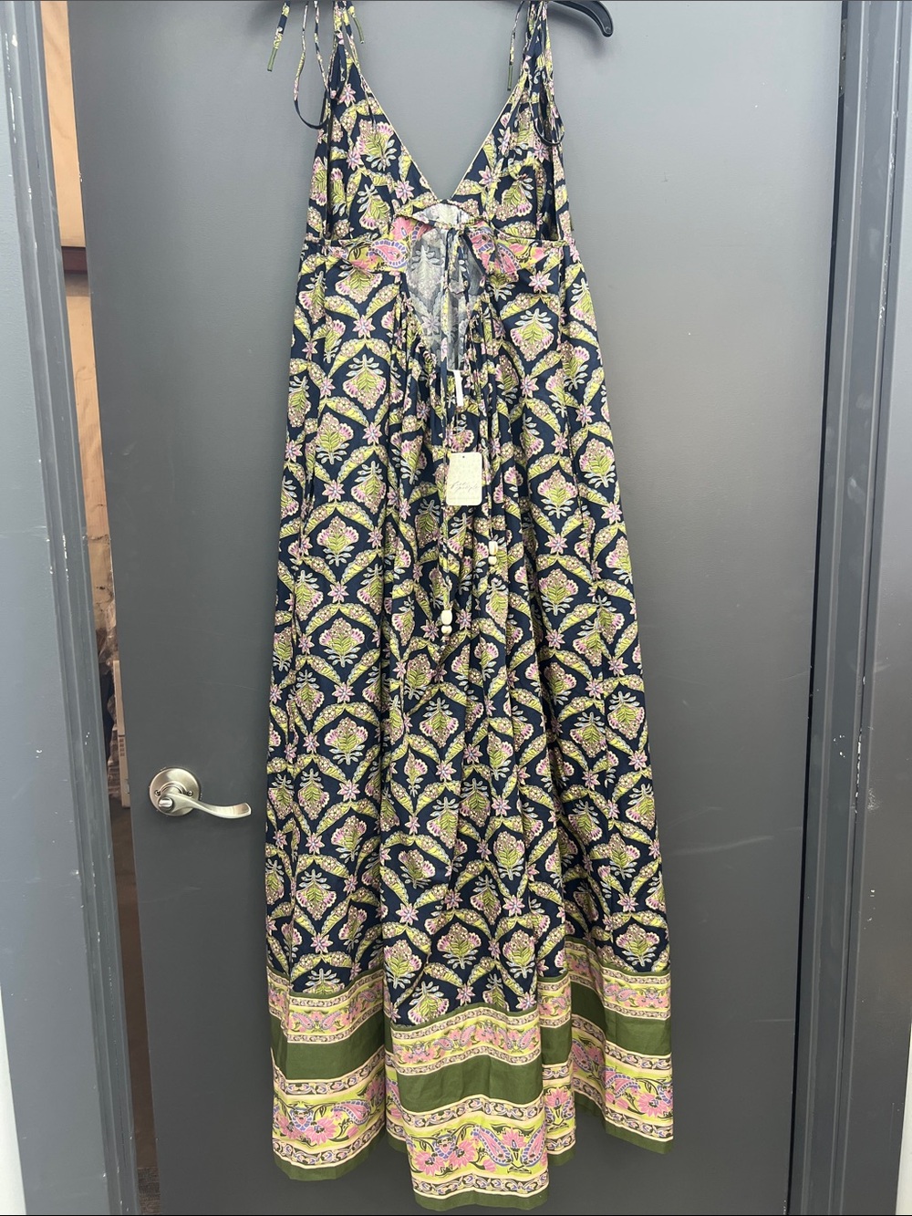 Free People Navy Maxi Dress with Green and Pink Print - Picture 4 of 9